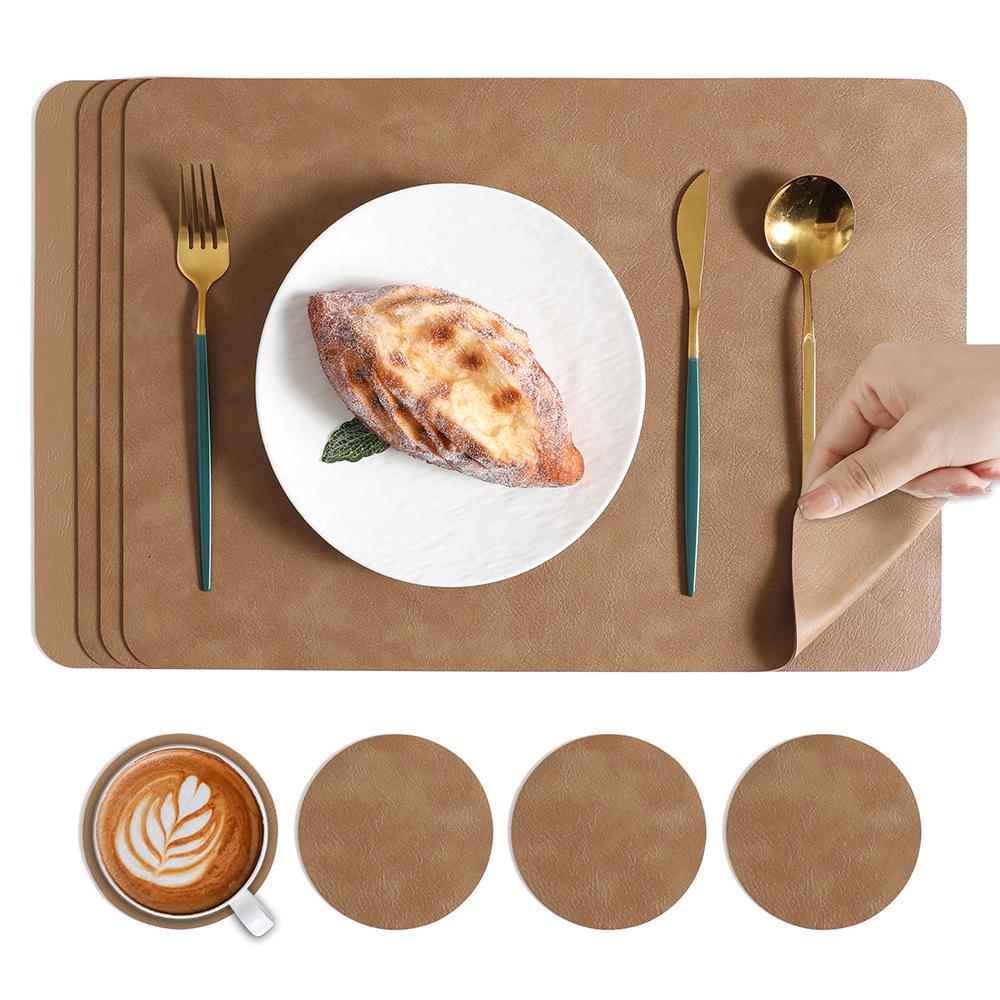 Nordic Cowhide Leather Dual-Color Square Placemat - Heat-Resistant, Luxury Dining Table Mat.