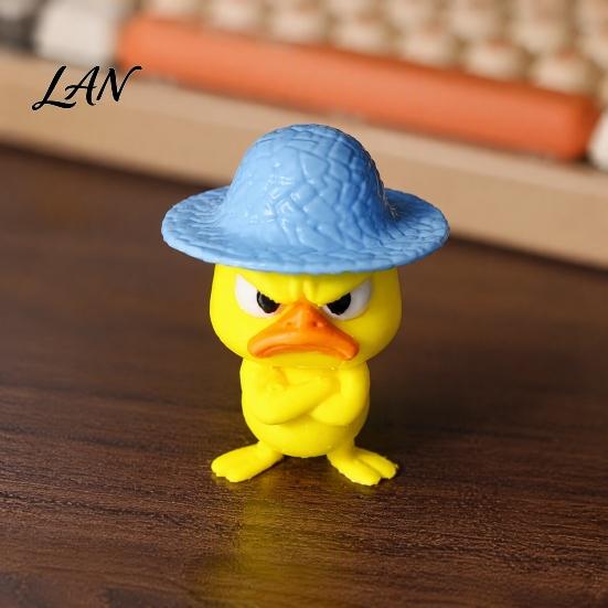 Compact Ornament for Monitor Stand 4Pcs 3D Printed Angry Duck Figurines, Mini Grumpy with Straw Hat, Collectible Figurine Desk Enthusiasts Cute