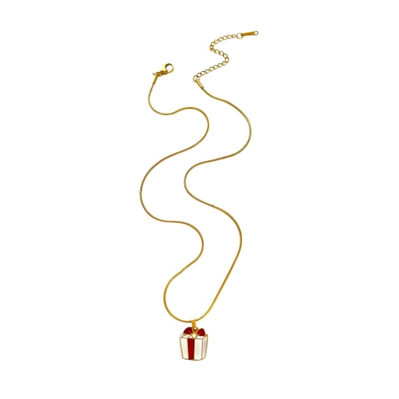 Lovely Cartoon Christmas Necklace Themed Pendant Collarbone Chain Neck Jewelry Gift For Women Holiday Party