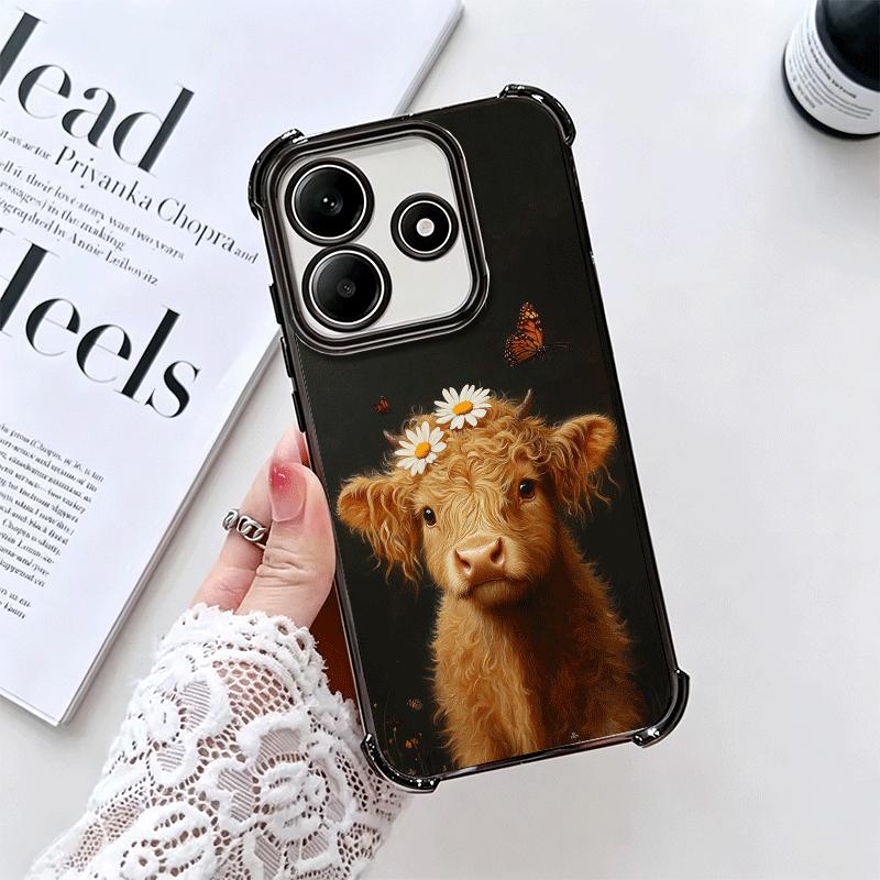Cute Highland Cow Plating Phone Case For Xiaomi Redmi Note 14 15 Pro Plus 13 12 11 11S 11T 10 9S 9 5G Anti-Fall Airabag Cover