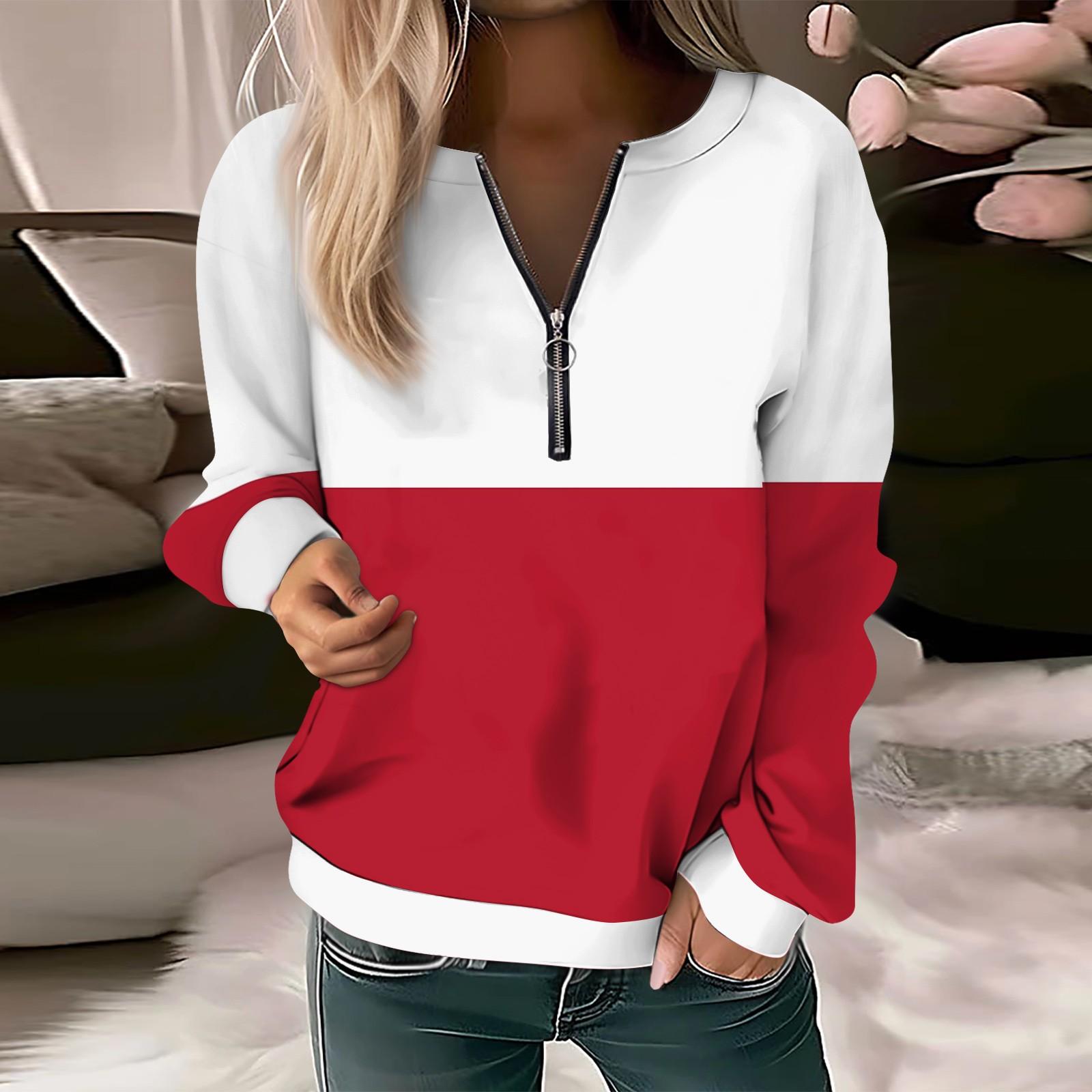 Женский повседневный свитер с длинным рукавом, на молнии, с принтом цветов, свитшот, повседневная верхняя одежда на осень M красный