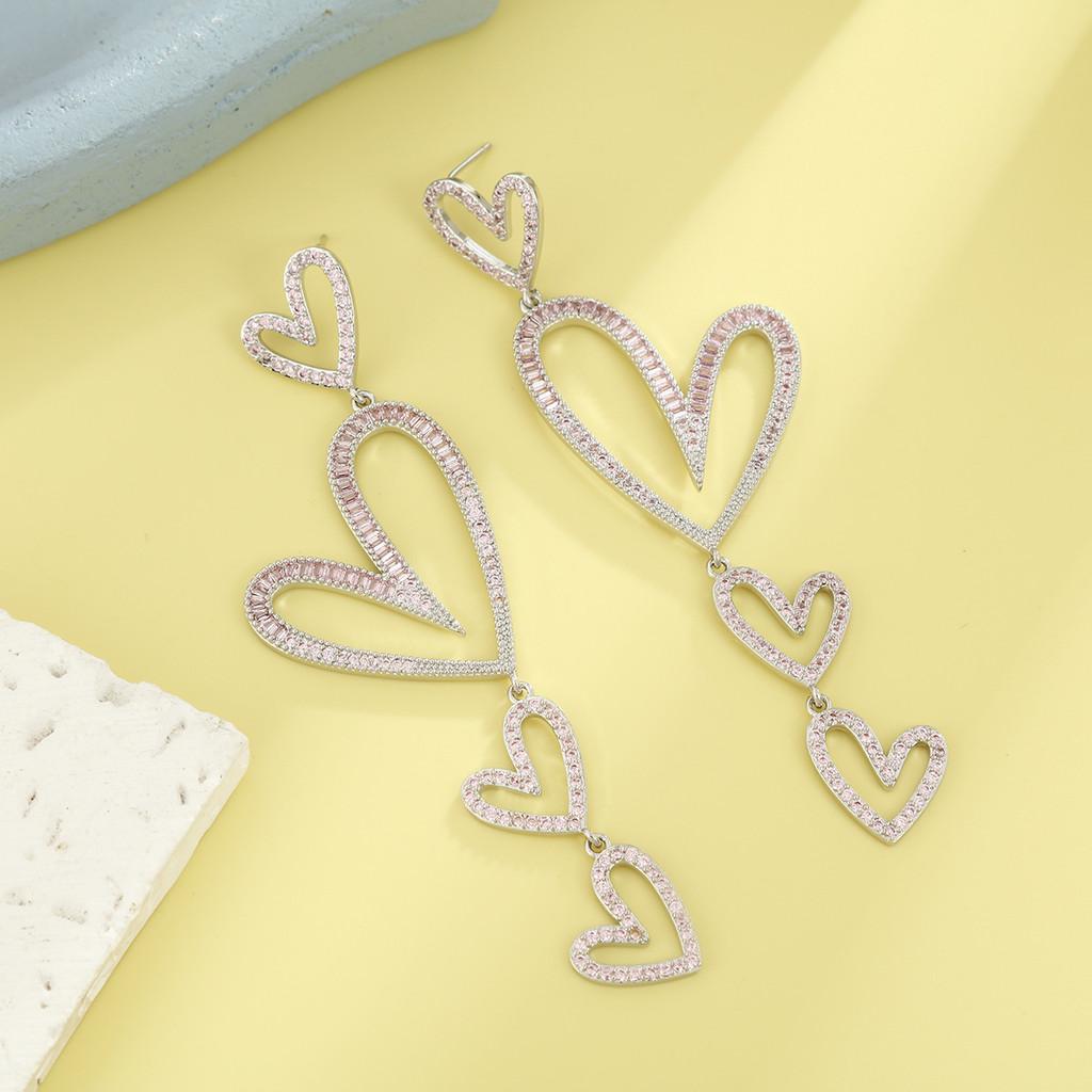 Orecchini Pendenti Geometrici a Forma di Cuore di Lusso Con Zirconia Per Donna Gioielli da Sposa