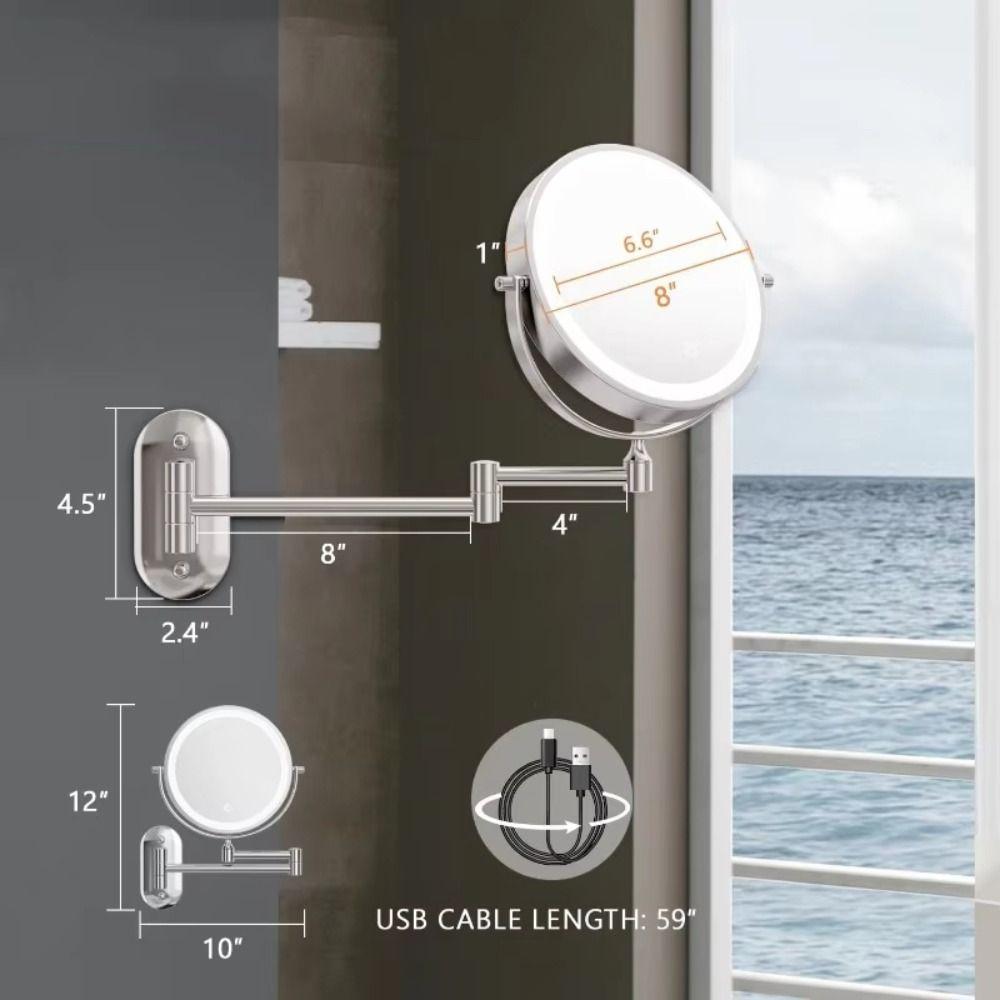 Double-sided Wall Mounted Makeup Mirror 360° Rotating Telescopic Makeup Mirror  Bathroom