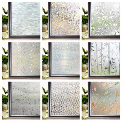 Mais Estilos 3D Arco-Íris Janela Privacidade Vitral Filme de Janela Anti Olhar Isolamento Térmico Adesivo de Janela Vinil para Janelas de Vidro