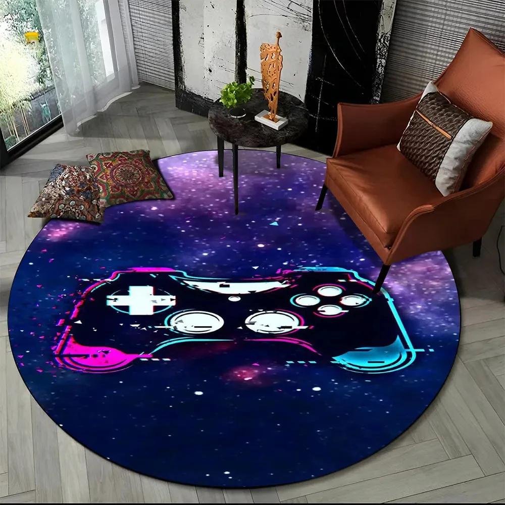 Game Controller Round Area Rug Cartoon Gamer Circle Carpet Rug for Living Room Children's Bedroom Sofa Decor Non-slip Floor Mat