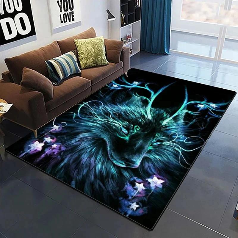 3D Wolf King Print Carpet Living Room Bedroom Cat Door Mat Porch Kitchen Bathroom Animal Room Decoration Carpet Crawling Mats