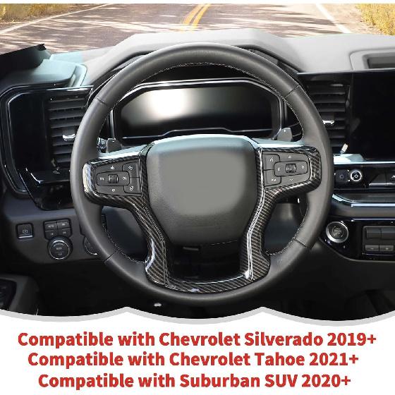 Carbon Fiber Steering Wheel Trim Cover Frame Decoration Interior Accessories Compatible with Chevrolet Silverado 2019-2023,for Chevrolet Tahoe