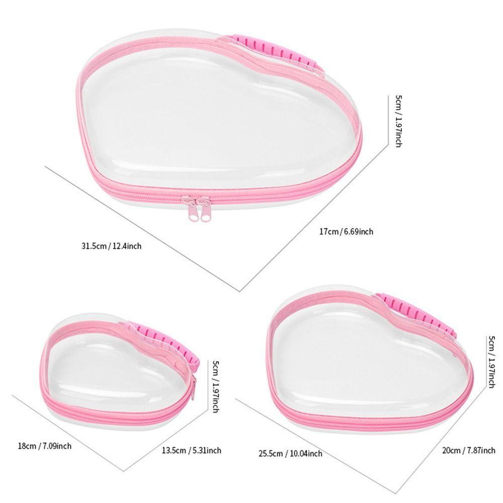 Plastic Clear Hard Shell Zipper Case Heart Waterproof Toy Storage Organizer Bins Stackable Portable Cosmetic Bag