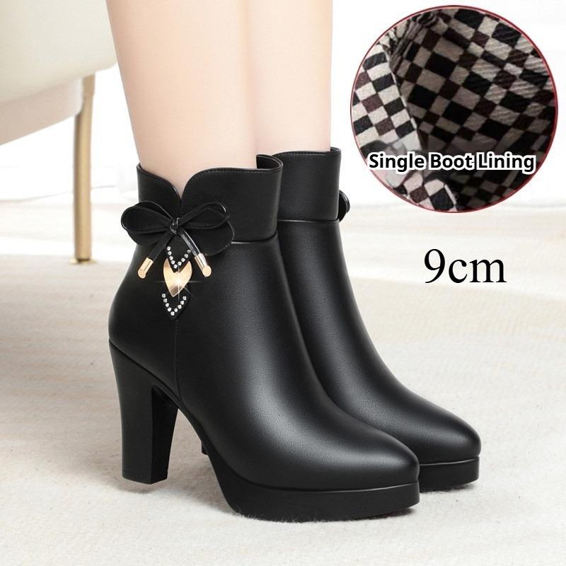 High-heeled Ankle Boots, Autumn and Winter Women's Leather Shoes, Fashion Boots, Cotton Boots