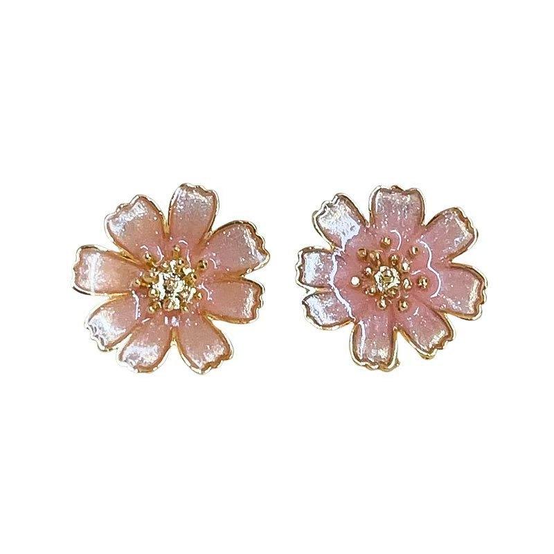 Sweet Super Fairy Pink Flower Earrings Feminine Gentle and Versatile Stud Earrings Temperament High-end Fashion Earrings Accessories