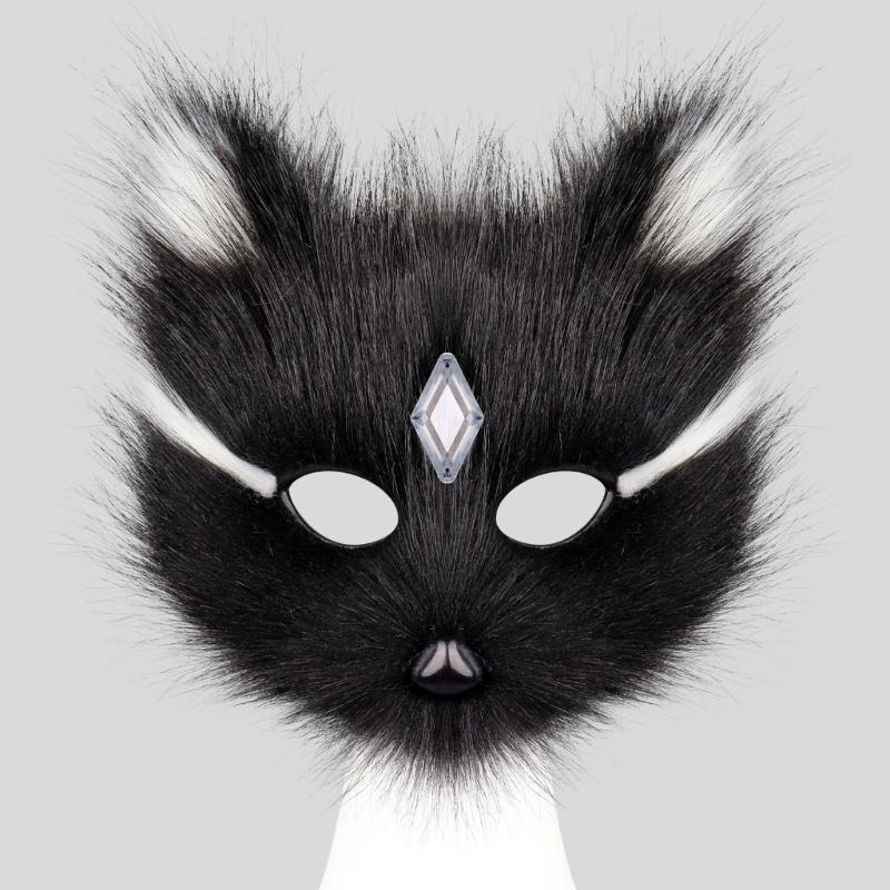 Plush Feline Foxes Half Face Mask With Sparkling Rhinestones Perfect For Costume Balls Lightweight Fabric