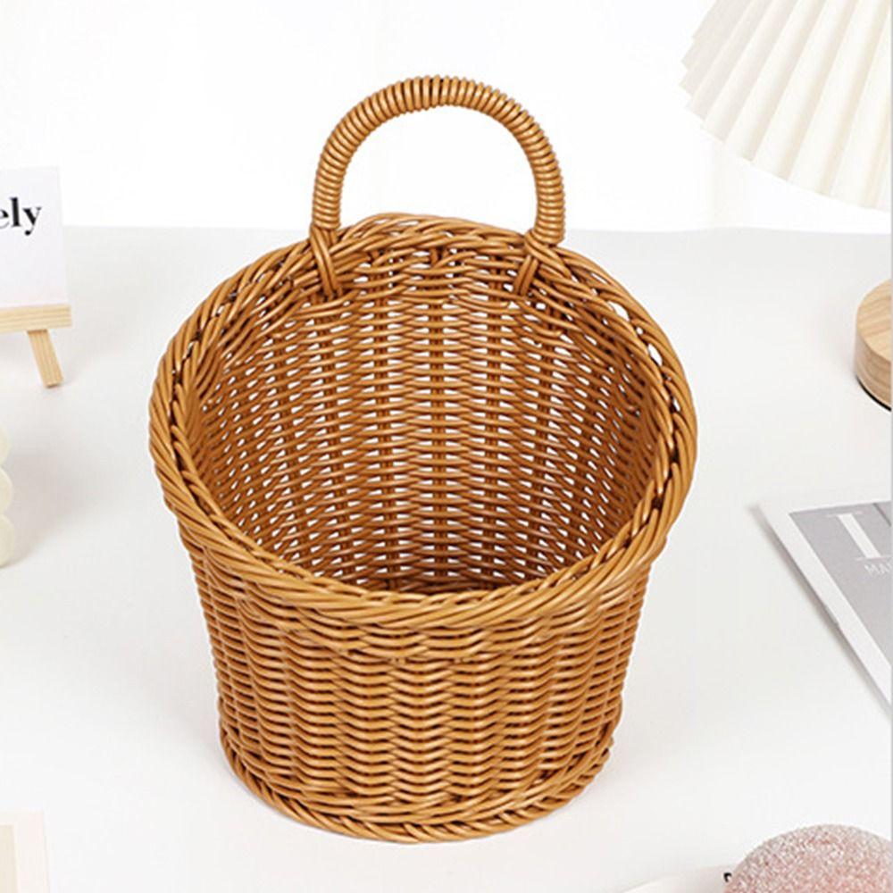 Plastic Rattan Hanging Basket Woven Wall Shelf Basket Vegetable Fruit Storage Baskets  Home