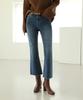 Jikeulib Warm Fleece-Lined Secret Elastic Waist Cut-Off Hem Bootcut Jeans
