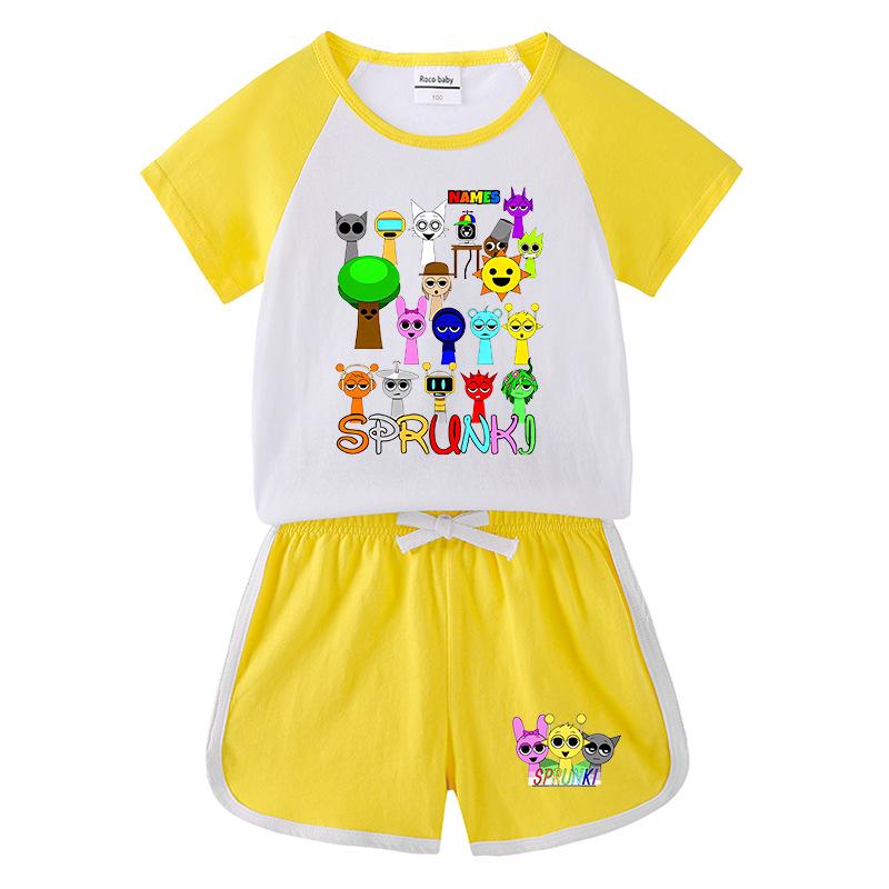 Kids' Summer Color Block Sports Set: Short Sleeve T-shirt & Hot Pants