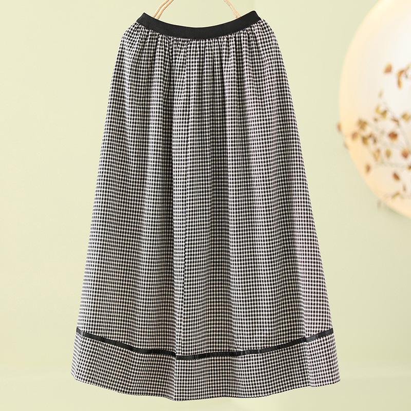 Summer French Plaid T-shirt Skirt Two-piece Suit Umbrella Skirt Suit