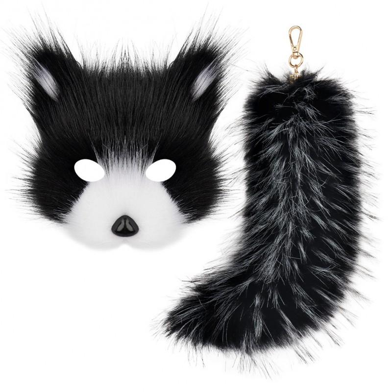 Plush Fox Mask With Fluffy Tail Bag Charm Keychain Costume Accessory Party Cosplay Gift