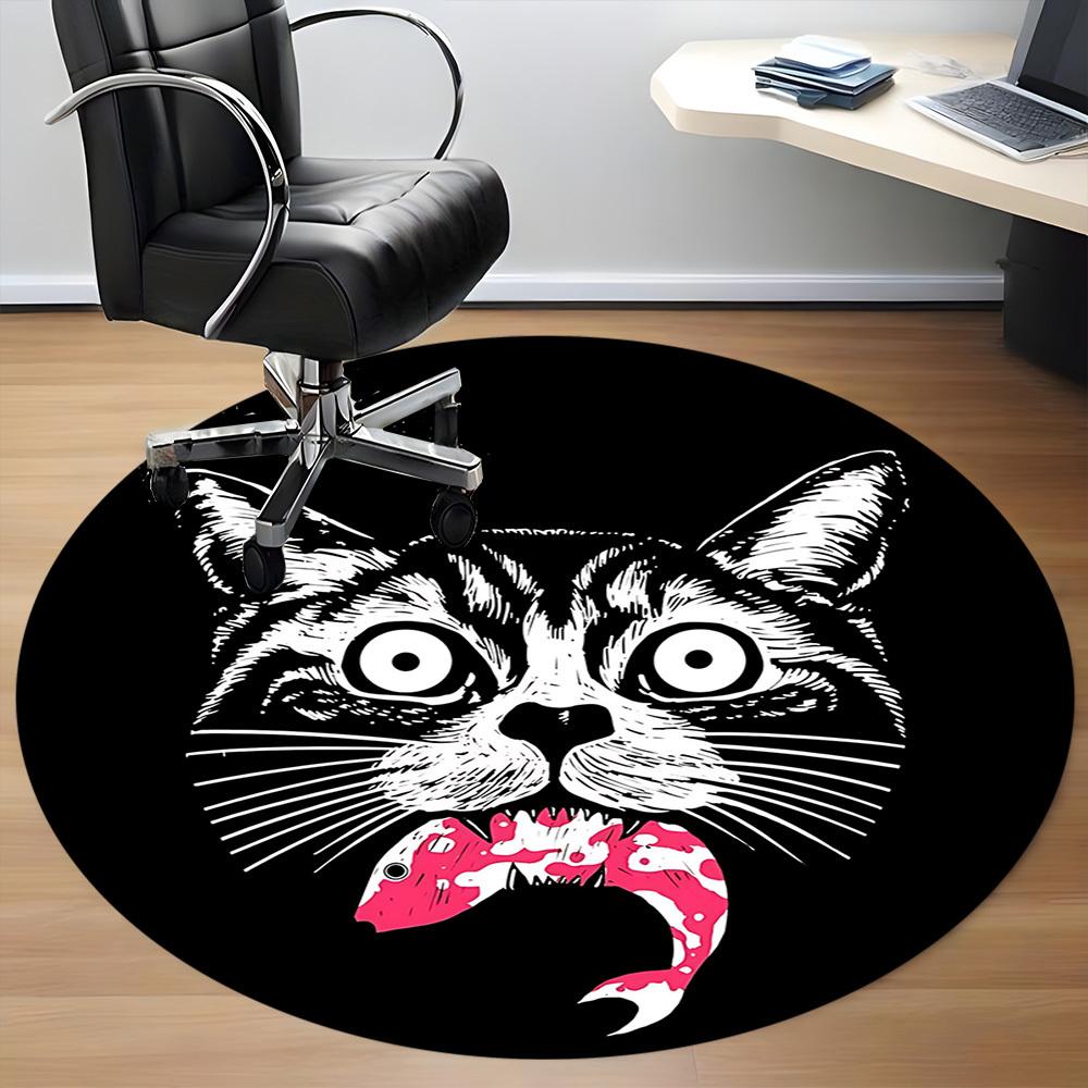 1pc Cat Fish Office Round Area Rug, Under Office Chairs Bedroom Living Room Home Decor, Room Deco, Available In Various Sizes