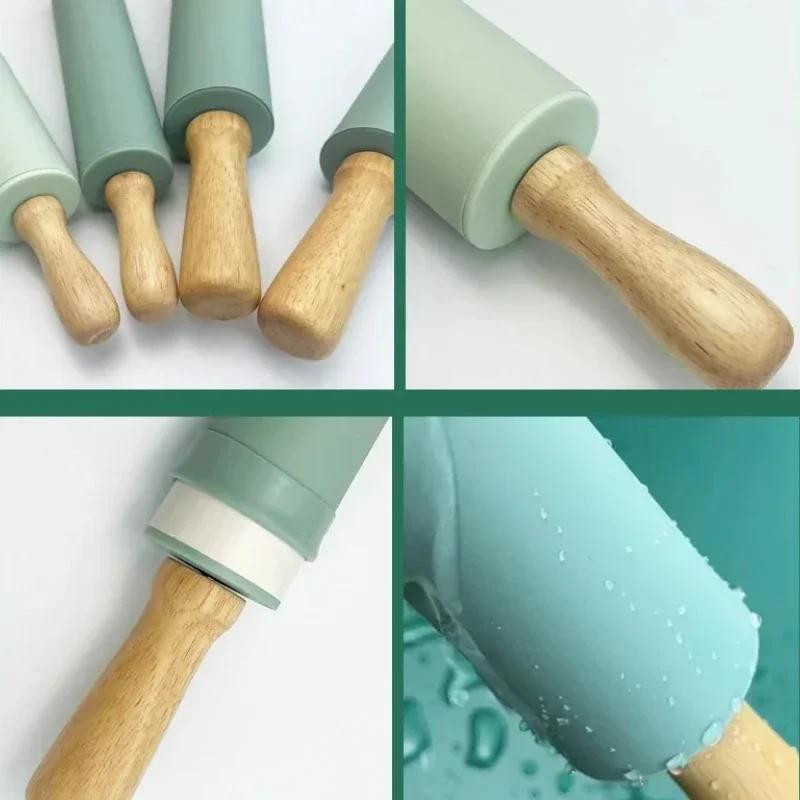 Wooden Handle Silicone Rolling Pin Non-stick Fondant Pastry Dough Roller Kitchen Biscuit Cupcake Pasta Baking Tools
