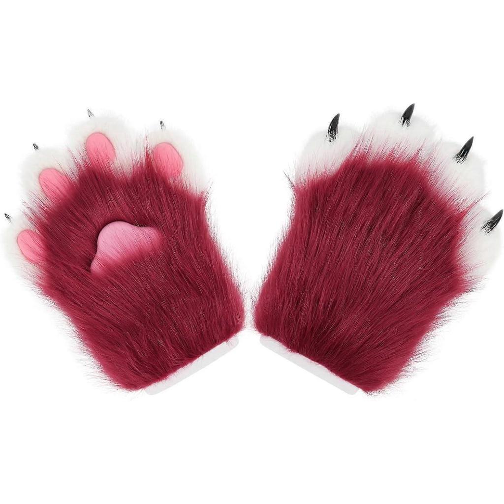 Faux Fur Plush Furry Cat Claw Gloves Animal Fox Paws Mittens