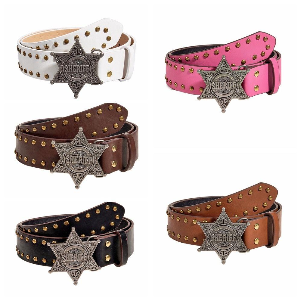 Wide Side Star PU Leather Belt Rivet Trouser Decoration Elegant Y2k Style Waist Belt  Party