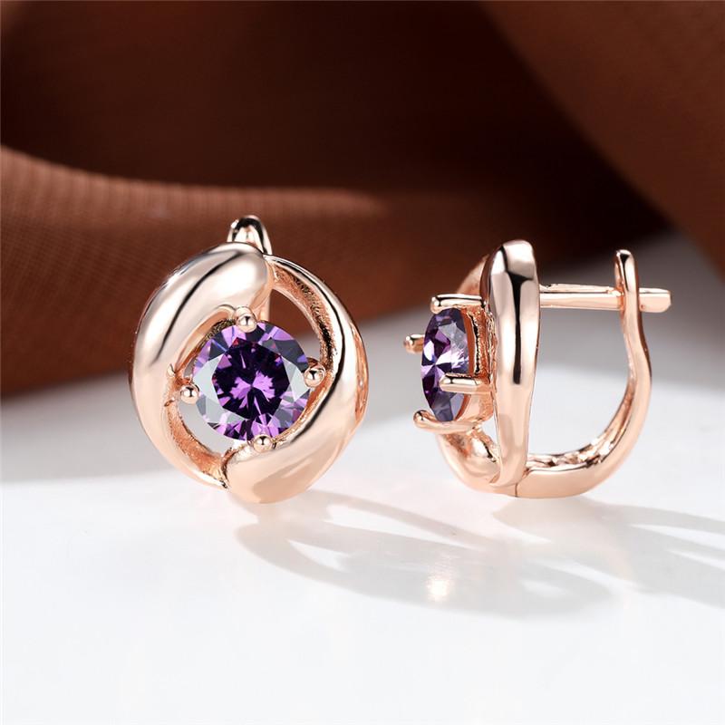 

Разноцветные серьги круглой огранки с розовым, красным, синим, фиолетовым камнем, серьги-капли цвета розового золота, серьги для вечеринок, простые модные серьги-кольца с радужным камнем фиолетовый