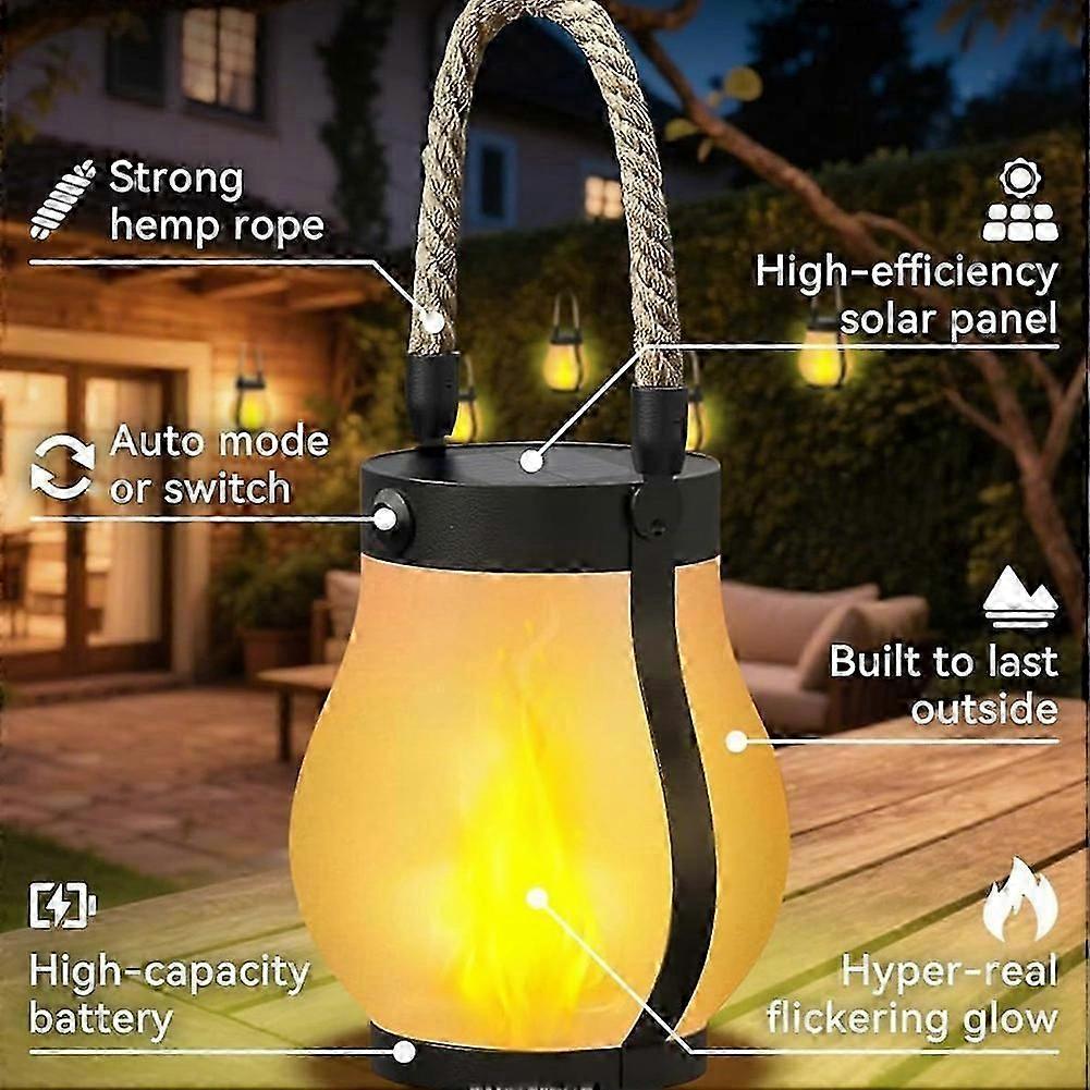 4 Pcs Solar Lantern Outdoor Lights Waterproof Dancing Flame for Garden and Yard Decor