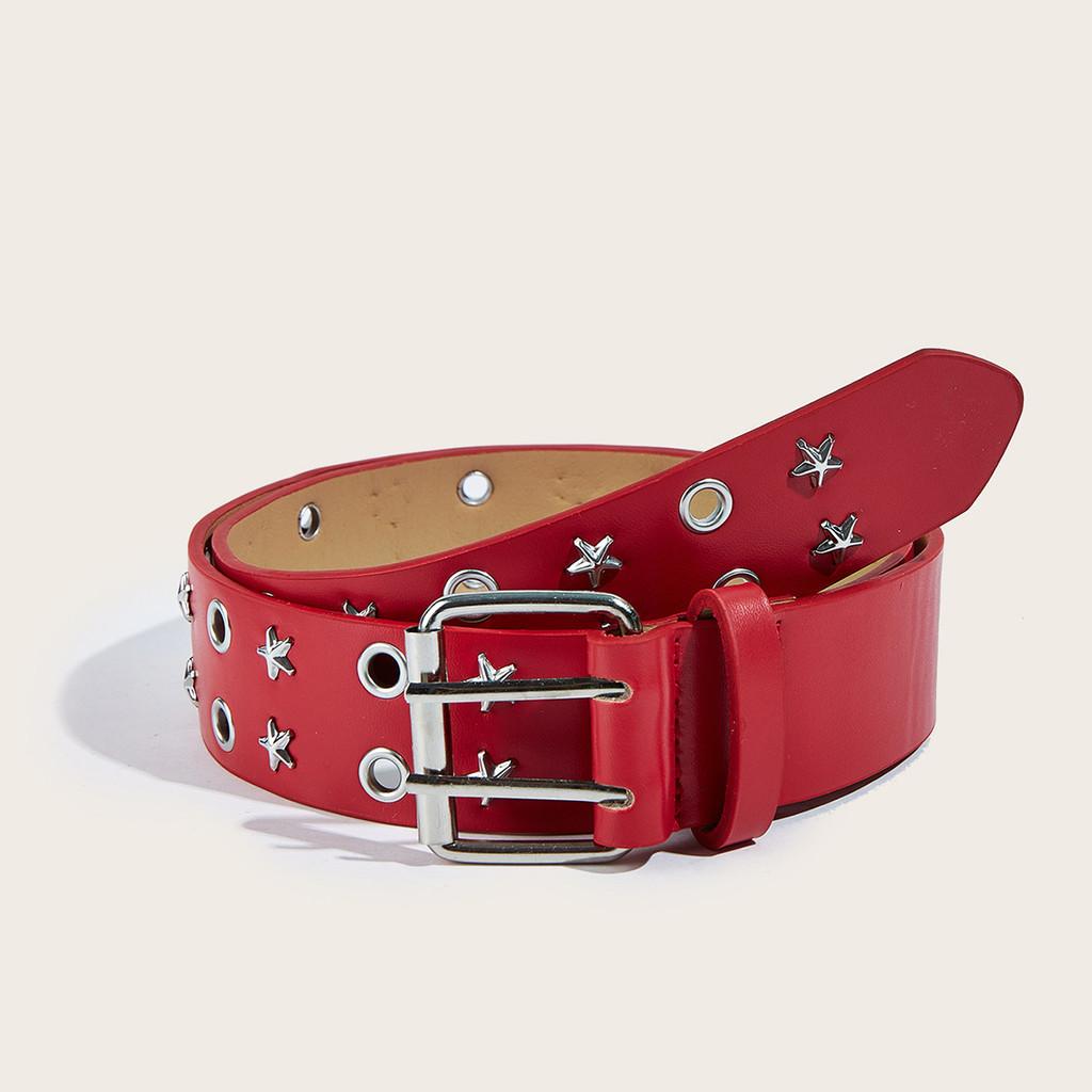 

Pu Leather Belt For Women With Irregular Star Pattern And Pin Buckle For Fashion Casual Wear червоний