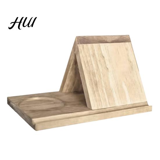 Wooden Bookshelf with Photo Frame Organizer Picture Wood Desktop Bedside Table Phone Slot Book Stand Triangle Holder Home Office Decor
