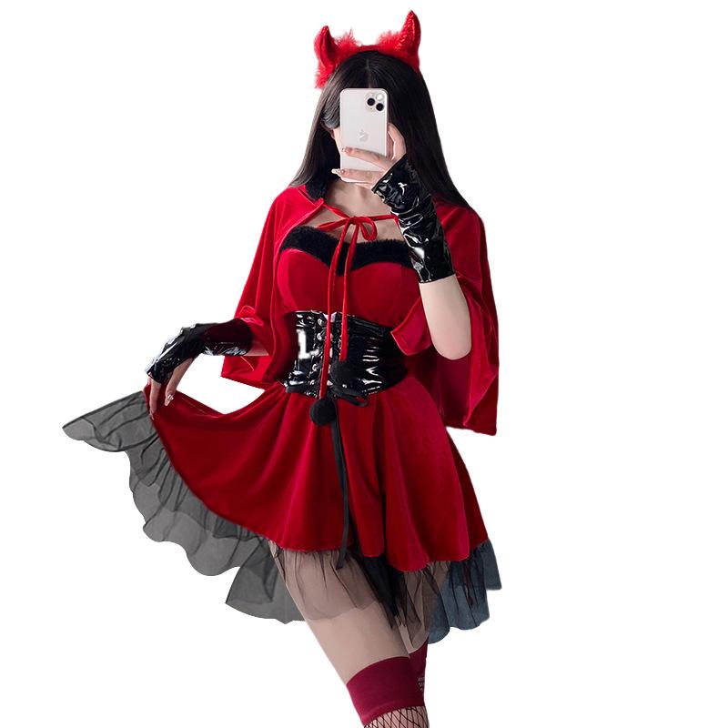 Women Christmas Dress Halloween Devil Cosplay Uniform Sexy Nightclub Stage Costume Lingerie Nightwear Porno Clubwear Dresses