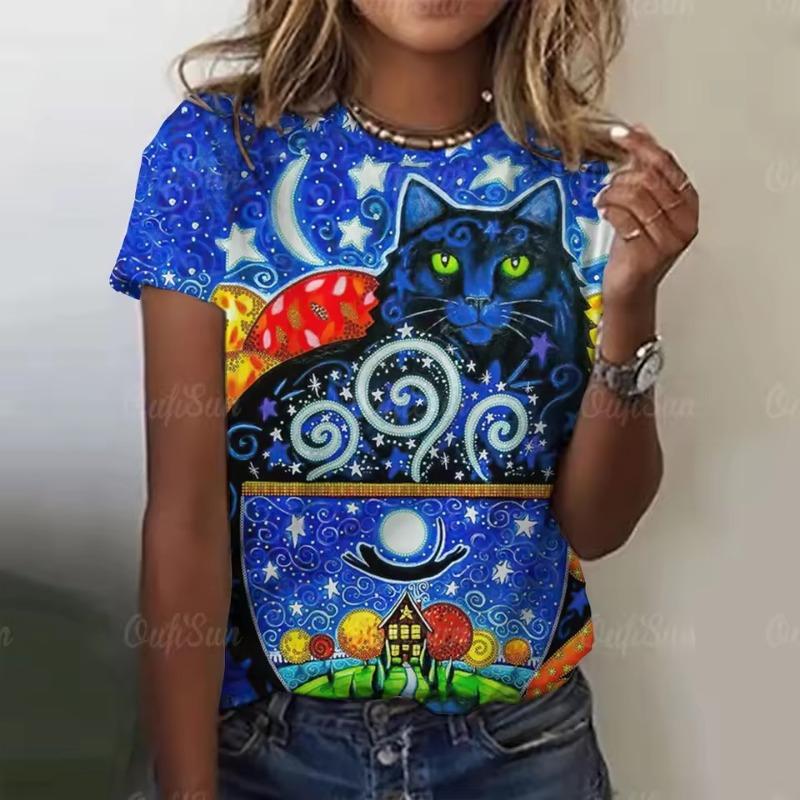 

3D Kawaii Cat Print Womens T-Shirt Tops Summer Fashion Tees Harujuku Animal Short Sleeve T Shirts Oversized Laides Clothing XS