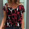 Women Print V Neck Short Sleeve Casual Loose Tunic Tops