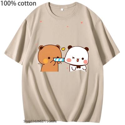 Dam-T-shirt Kawaii Bubu Dudu Love T-shirt Söt Björn och Panda Kläder Koreanska Toppar Kortärmade Bomull Herrkläder