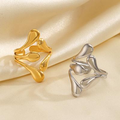 Stainless Steel Personality Irregular Multi-Layered Open Rings Exaggerated Textured Geometric Chunky Anillos Minimalist Jewelry