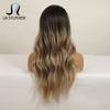 Long Wavy Root Dark Ombre Light Blonde Wigs with Bangs for Woman Daily Party Use