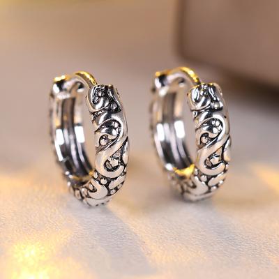 Silberfarbene Punk-Creolen für Frauen, Vintage, graviert, Unisex, kleine Ohrringe, Ohrschmuck, Rock, Abschlussball, Party, Schmuck, Geschenke