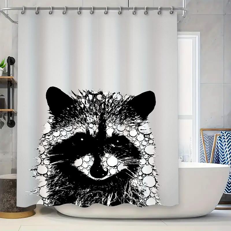 

Animal Print Shower Curtain Black White Wildlife Pattern Waterproof Bath Rug Decor Modern Style Bathroom Accessories Size 72 X 8 90x180cm