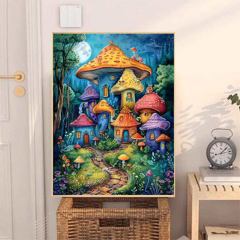 5d DIY Diamond Painting Cross Stitch Colorful Mushroom House Diamond Embroidery Mosaic Full Round Drill Home Decor