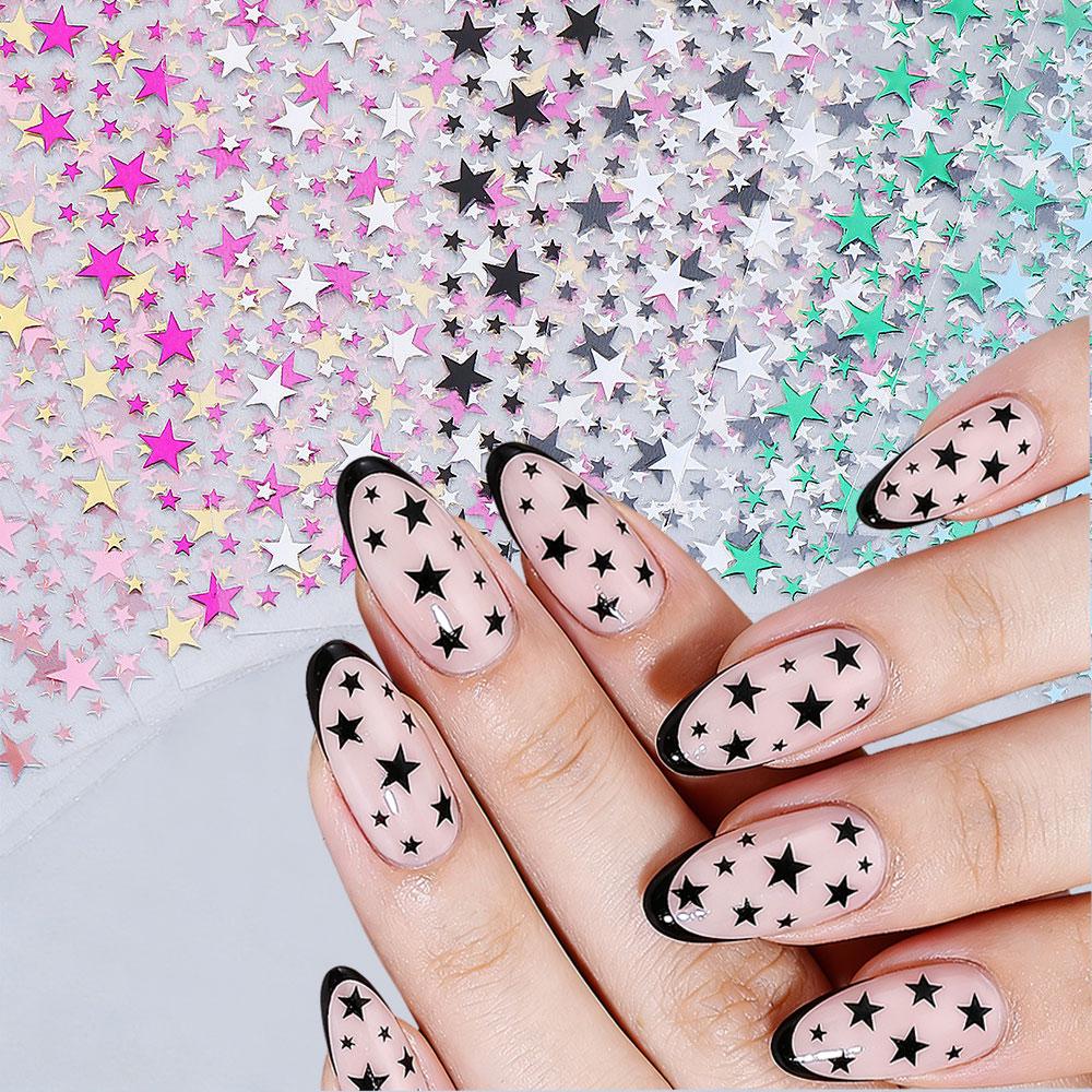 3D Y2K Dopamine Star Nail Stickers 3D Shiny Pink/Red/Green/Blue Five-Piont Stars Nail Decals 8*10cm Self-Adhesive Nail Decortion