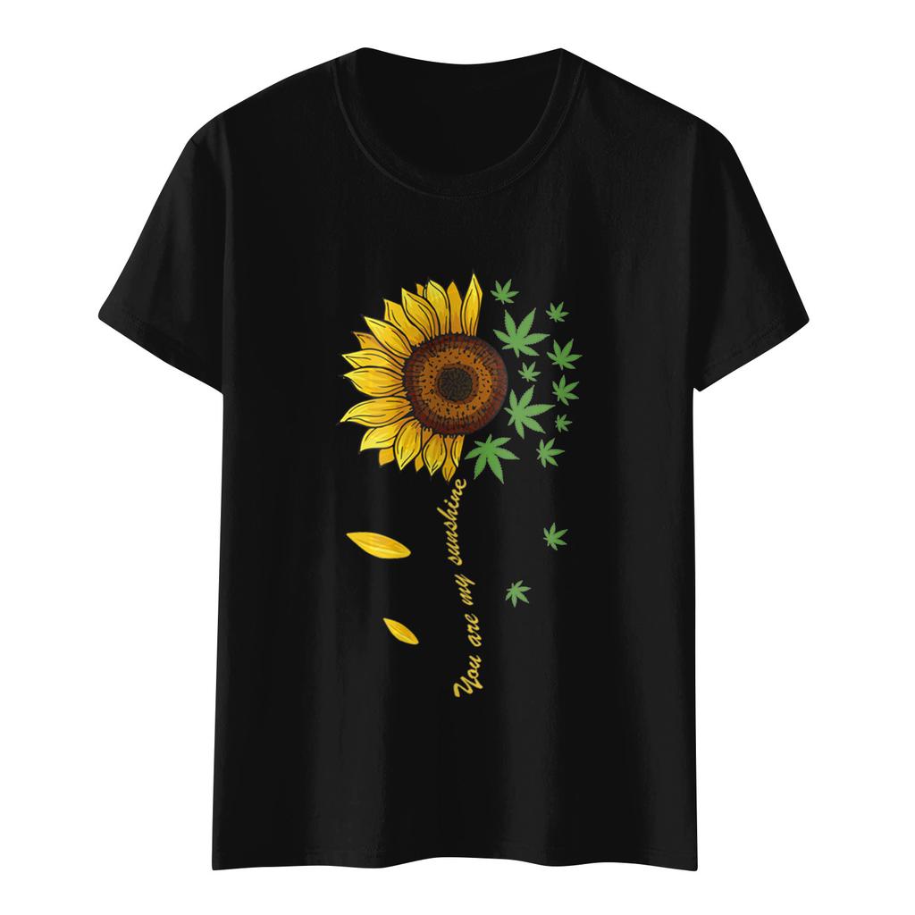 Sunflower Damen-Hemdoberteil mit süßem Aufdruck, kurzärmelig, Rundhalsausschnitt vorne und Schulter, Vintage-Kurzarm, Sommer-Lose-Shirt-Oberteil