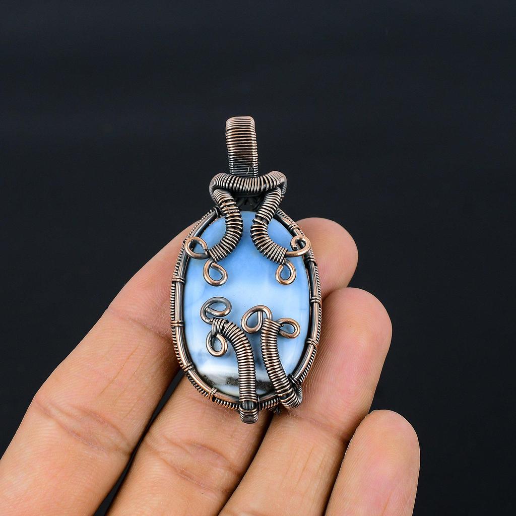 Owyhee Opal Pendant, 999 Copper Wire Wrapped Jewelry, Gemstone Pendant, Gift For Her Handmade Dainty Jewelry