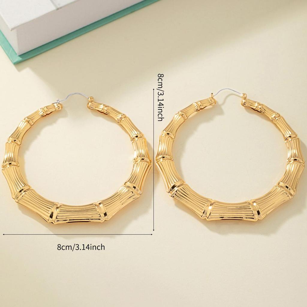 Extra-Large Gold Bamboo Hoops: Bold European & American Style Earrings for Hiphop, Street Dance, and Nightclub Fashion.
