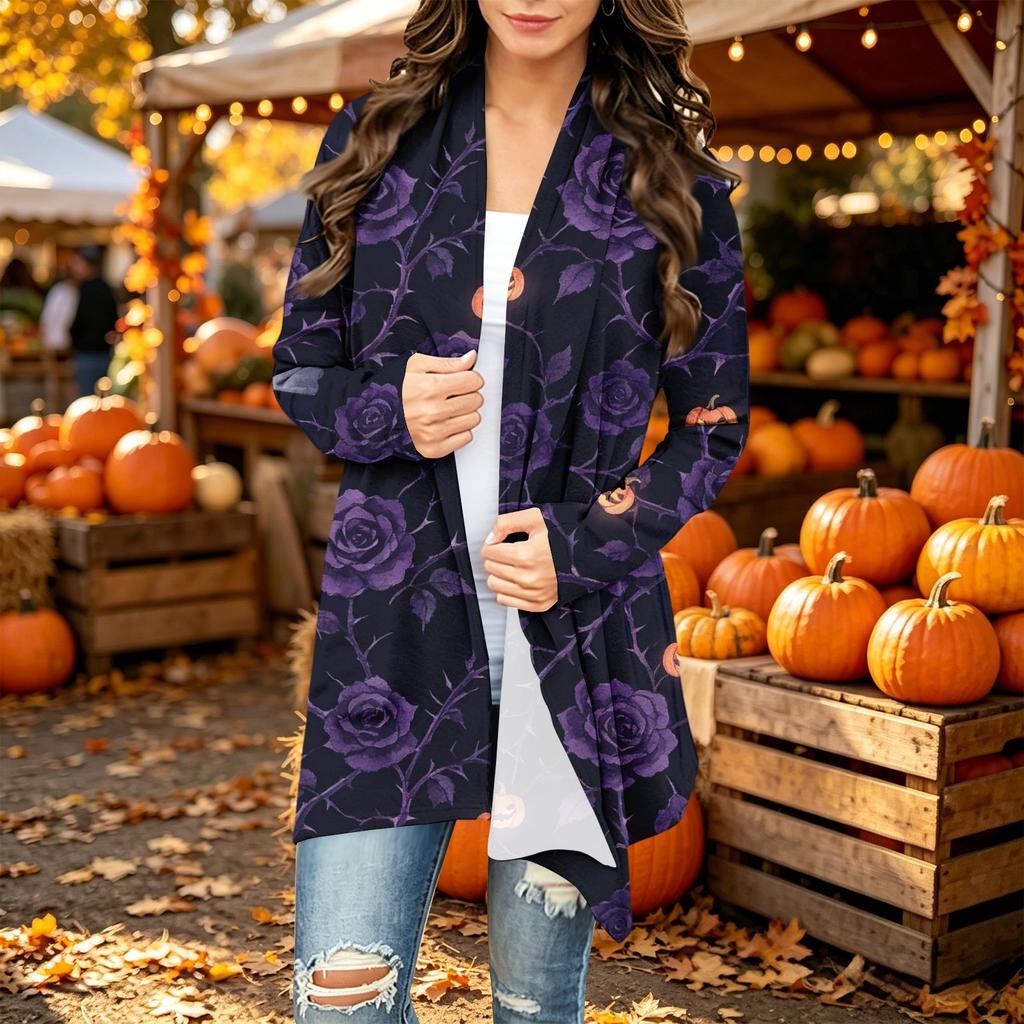 Women's Long Sleeve Halloween Print Cardigan for Casual Everyday Wear