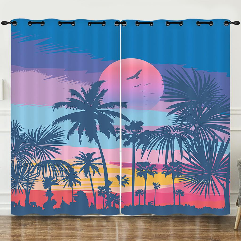 Curtains Summer Coconut Tree Decorative Sunshade 3D Digital Printing Blackout Curtain No Punching Bedroom
