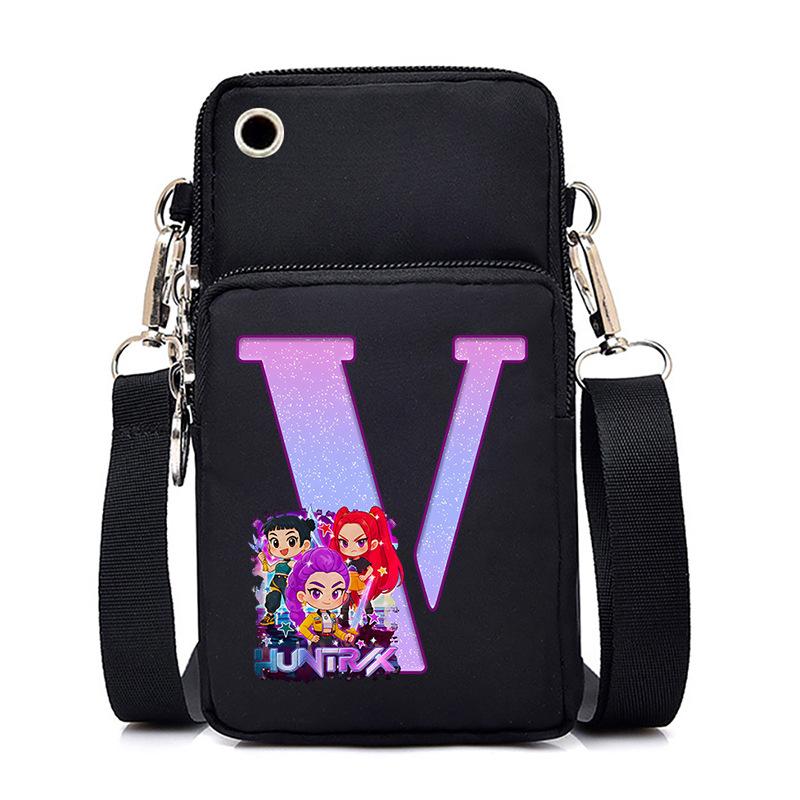 Anime Cartoon Peripheral 26 Letters Mobile Phone Bag Multi-Function Vertical Square Black Messenger Bag