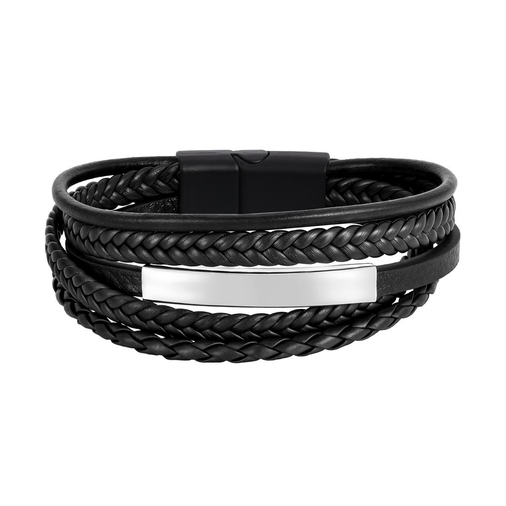 Custom Multi Layers Leather Bracelet for Men,Classic Metal Tube Handmade Braided Wristband,Gift for Husband Father Boyfriend