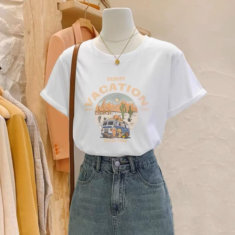 Fashion cotton short-sleeved t-shirt women's 2025 summer new versatile and thin top niche design sense