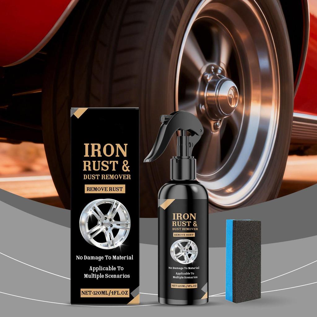 Car Rim Cleaner 4fl.oz Iron Aluminium Remover with Sponge Rim Cleaner Spray for Truck Automotive Motorcycle RV Brake Dust Rust