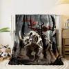 A skeletal rhino ridden by an armored figure with horns and a red cape. for all seasons blanket lunch break throw gift