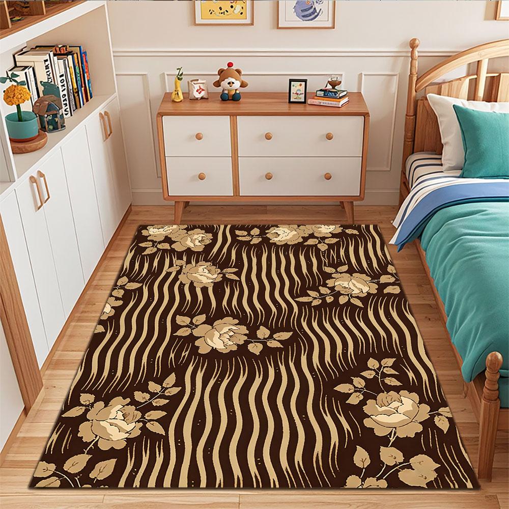 Vintage Floral Pattern In Warm Brown Patterned Carpet, Suitable As a Non Slip Play Mat for the Living Room and Bedroom Sofa