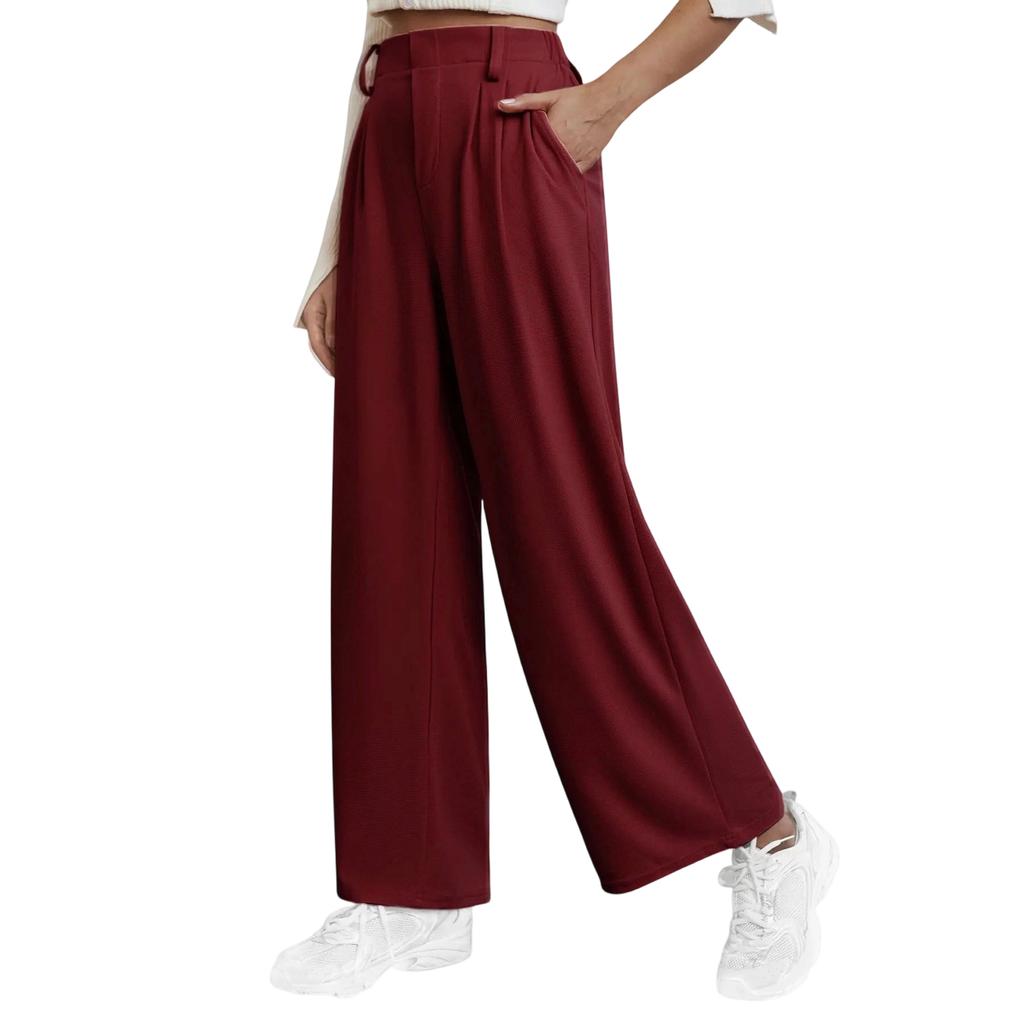 High Waist Wide Leg Pants for Women Casual Loose Fit Trousers with Side Pockets and Pleated Front Suitable for Daily Wear and Office